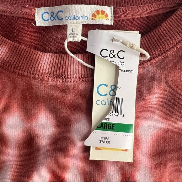C&C California Tie Dye Sweatshirt Womens Large Burnt Orange Drawstring Tie Waist - Picture 3 of 6